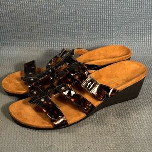 Vionic Radia Wedge Slide Sandals Brown Tortoise Shell Pattern Women’s Size‎ 8